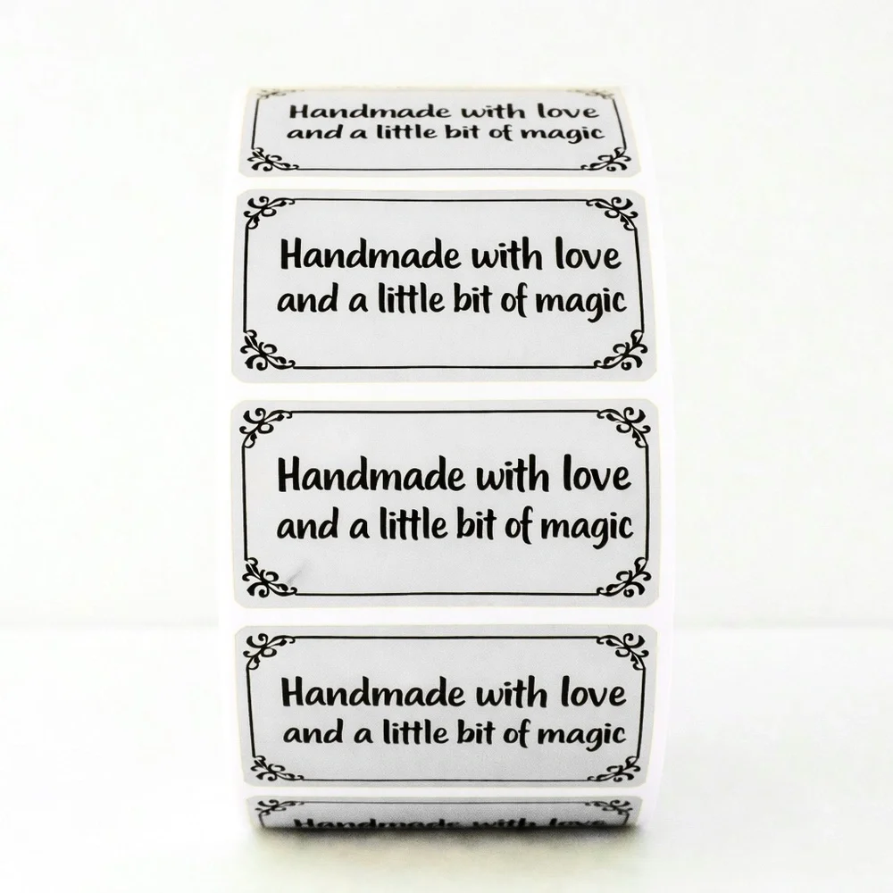 2 x 1 Inch Handmade With Love Stickers – 100 Pack Boutique Packaging Labels